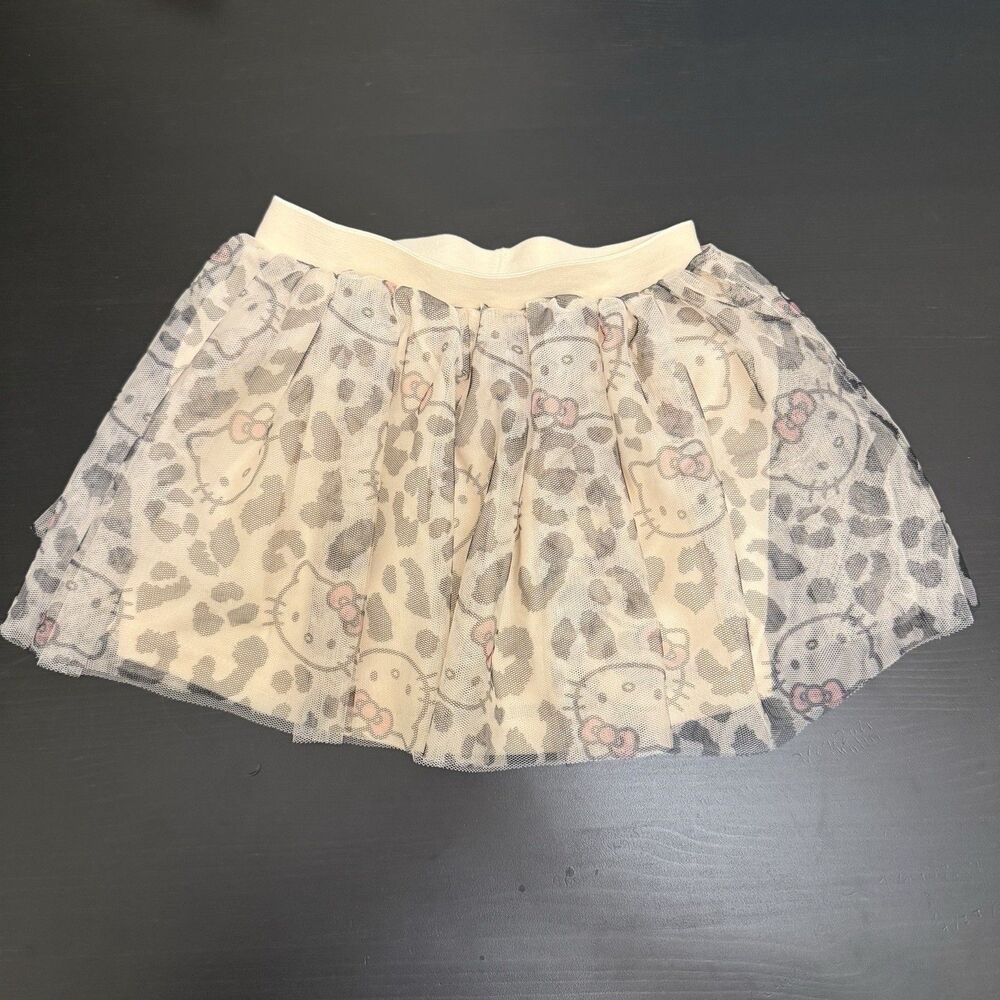Hello Kitty Tulle Leopard Print Skirt Tutu Size 4T Layered Peach Tan